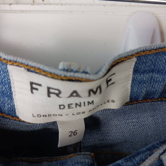 Frame Denim SZ 26 Le High Skinny Staggered Raw Hem Zipper Ankle - Picture 6 of 7